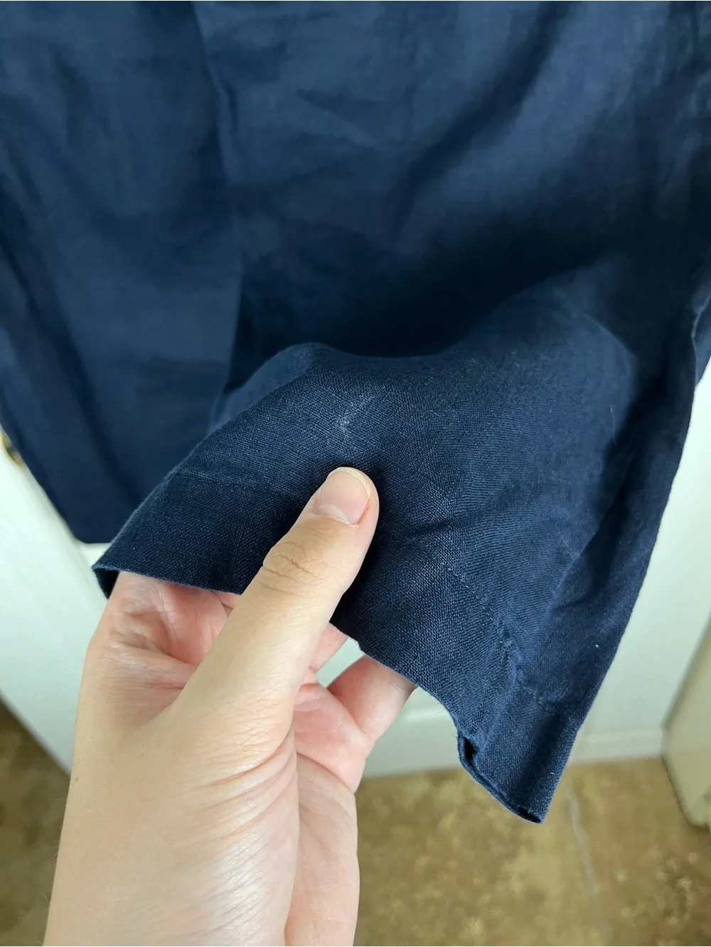 Quince European Linen Pants Wide Leg Ankle/Crop Pants Sz L Navy Minimalist